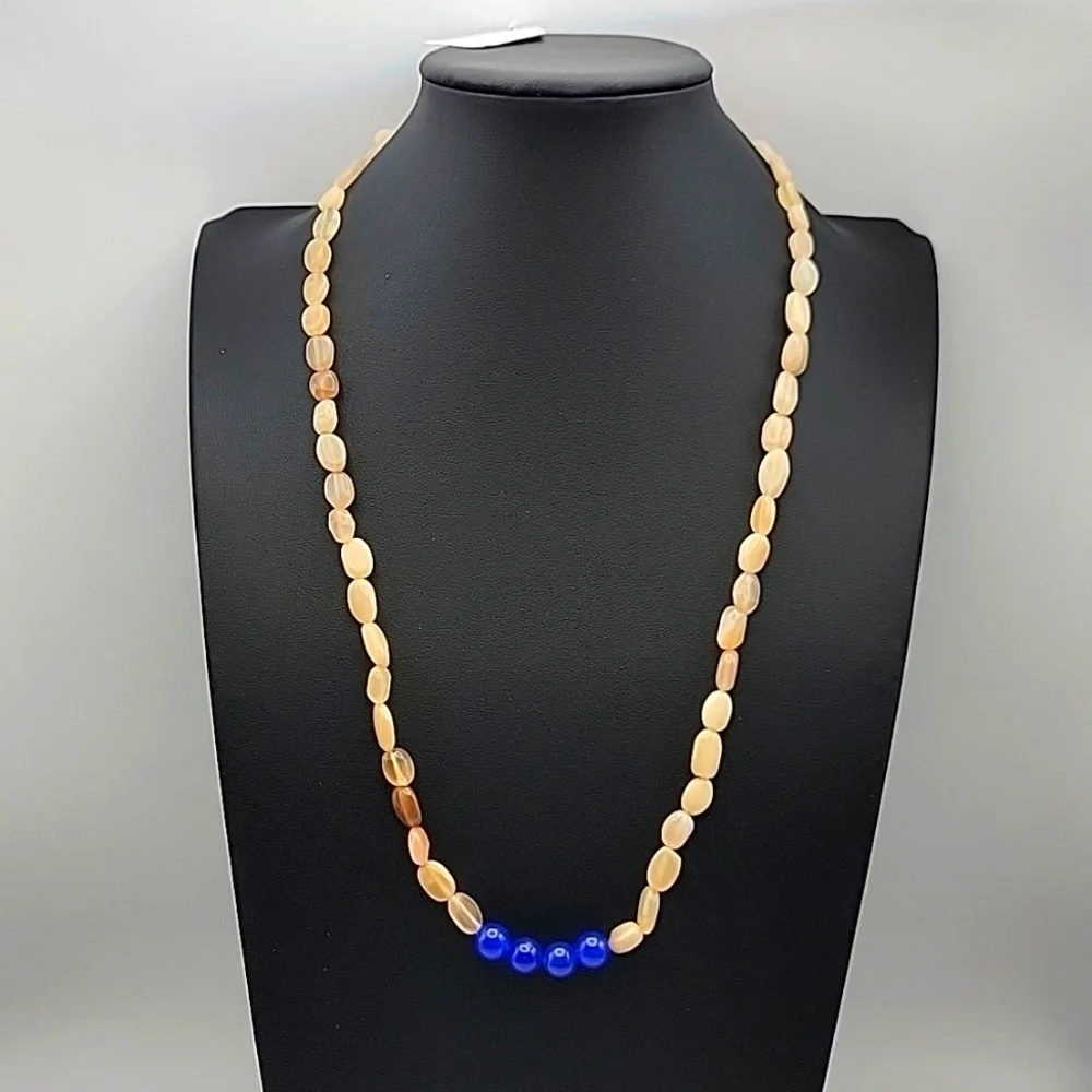 Agate Blue Onyx 176 Cts Round Oval Beaded Natural Gemstone 20